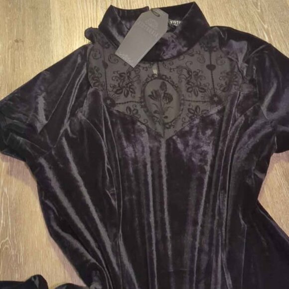 Disturbia Dresses & Skirts - Disturbia cameo high neck flocked mesh insert skater mini dress size 16 new